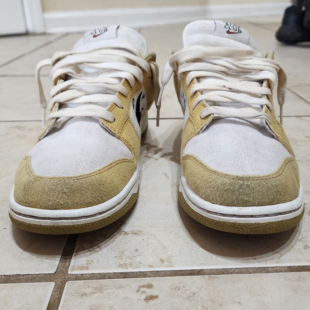 Nike Dunk Low Sun Club Yellow White Canvas Sustainable Sneakers Mens 8.5 - Picture 3 of 9